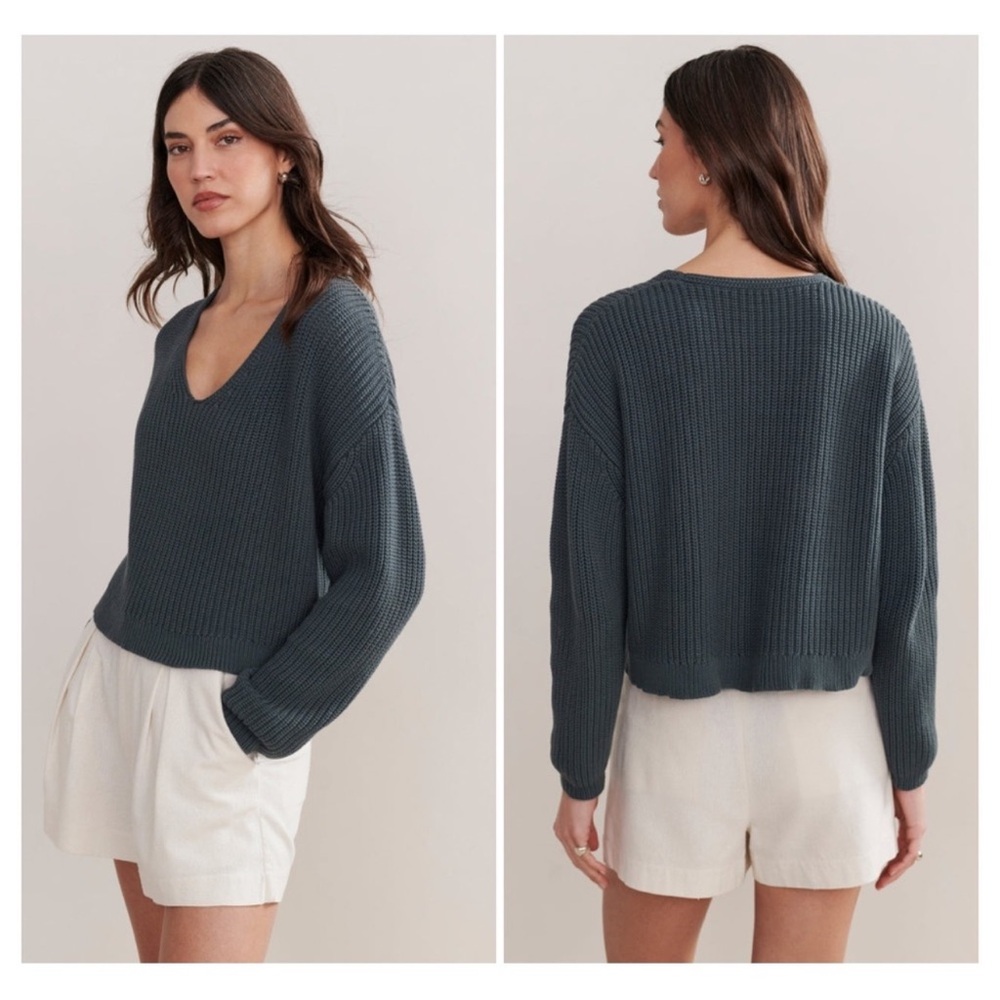 Jenni Kayne Cropped Cotton Cabin Knit Sweater S